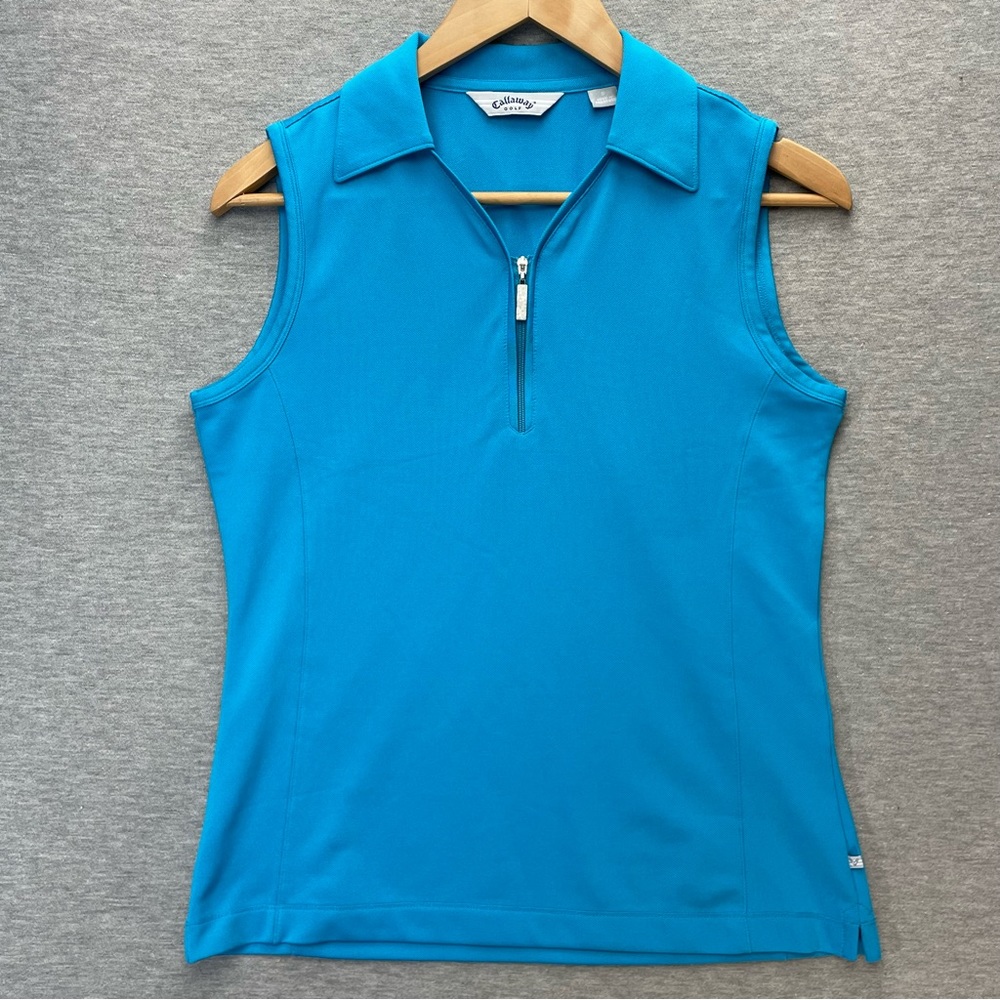 Callaway Sleeveless Zip Polo in Bright Teal Blue